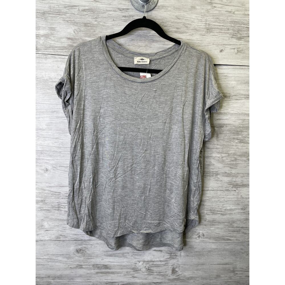 Rebel Society Shirt Womens‎ Large Gray Short Sleeve Rolled Cuff Relaxed Fit Top